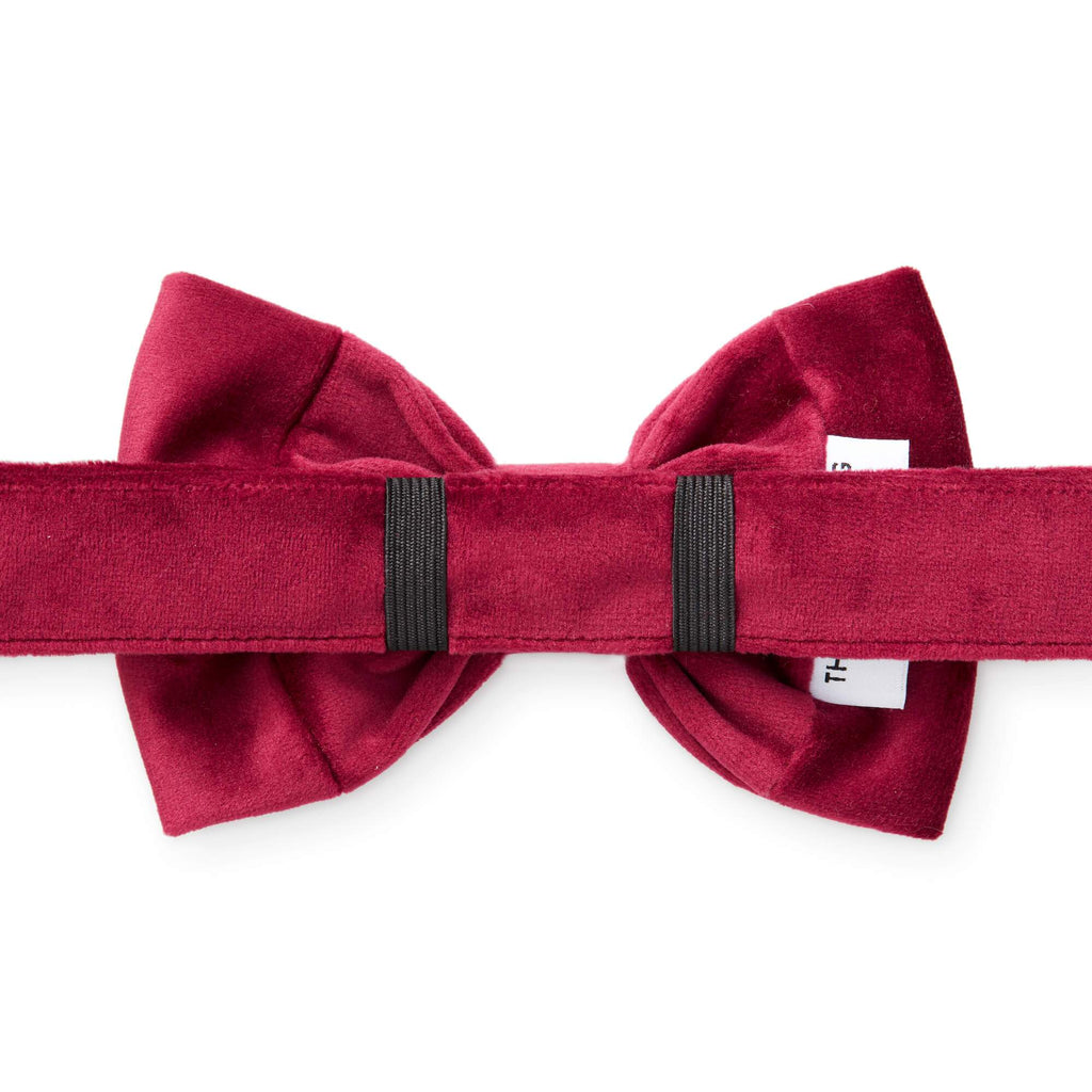 Burgundy Velvet Personalized Cat Collar With Dark Red Bow Tie 