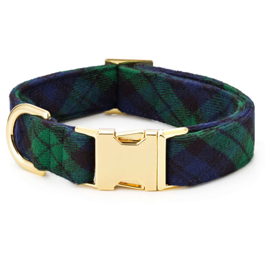 Black Watch Plaid Flannel Dog Collar from The Foggy Dog