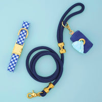 Blue Gingham Collar Walk Set from The Foggy Dog