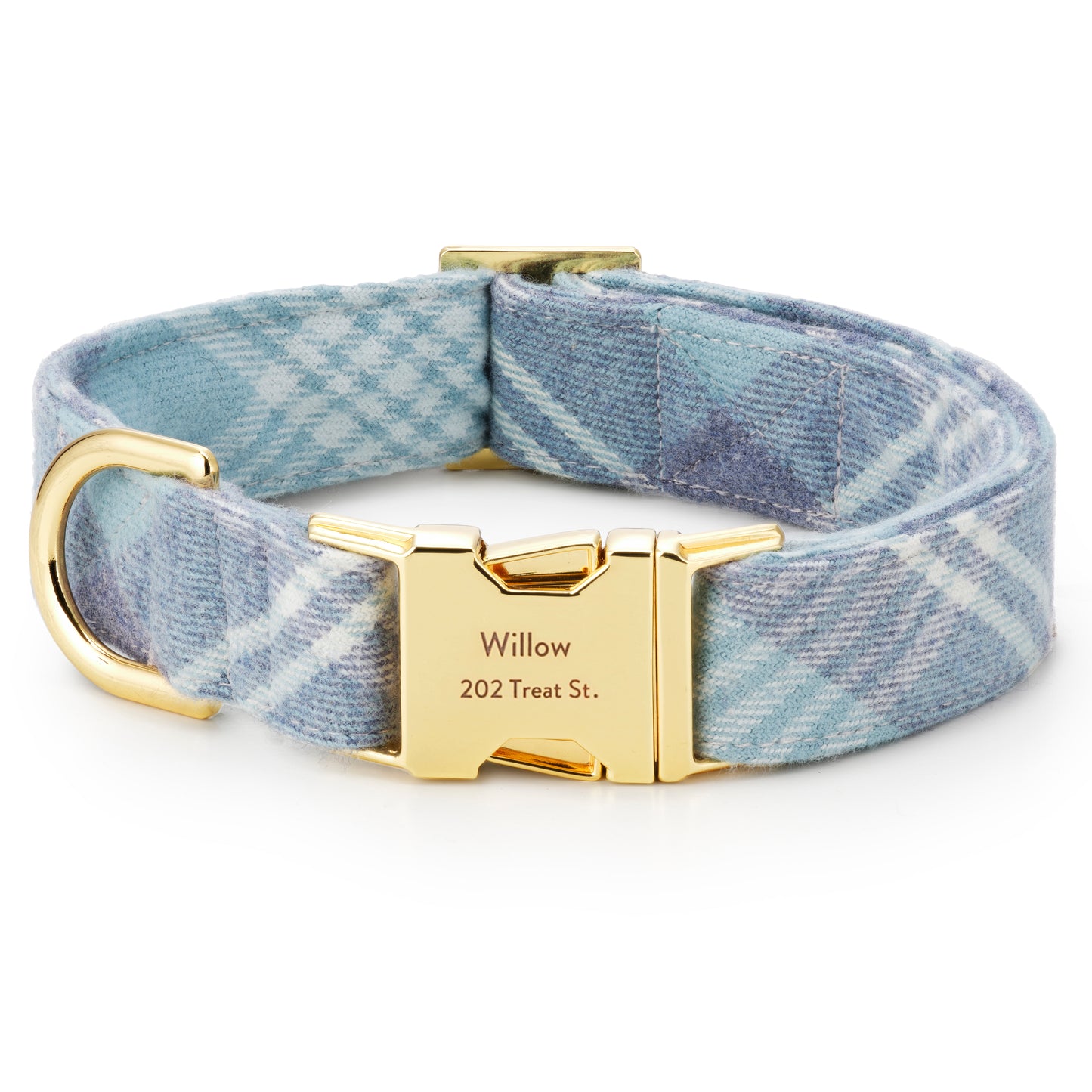 Blue Frost Plaid Flannel Dog Collar from The Foggy Dog