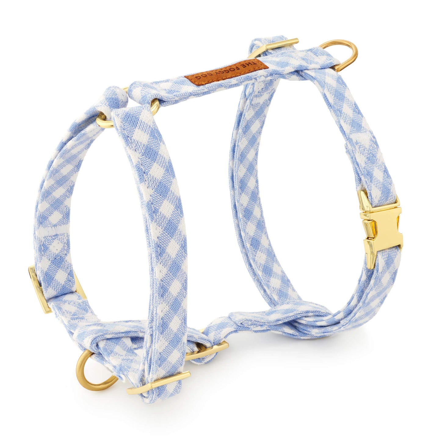 Sky Blue Gingham Dog Harness from The Foggy Dog