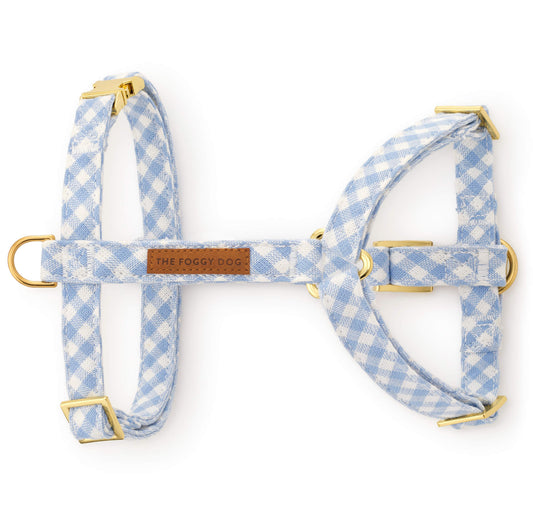 Sky Blue Gingham Dog Harness from The Foggy Dog