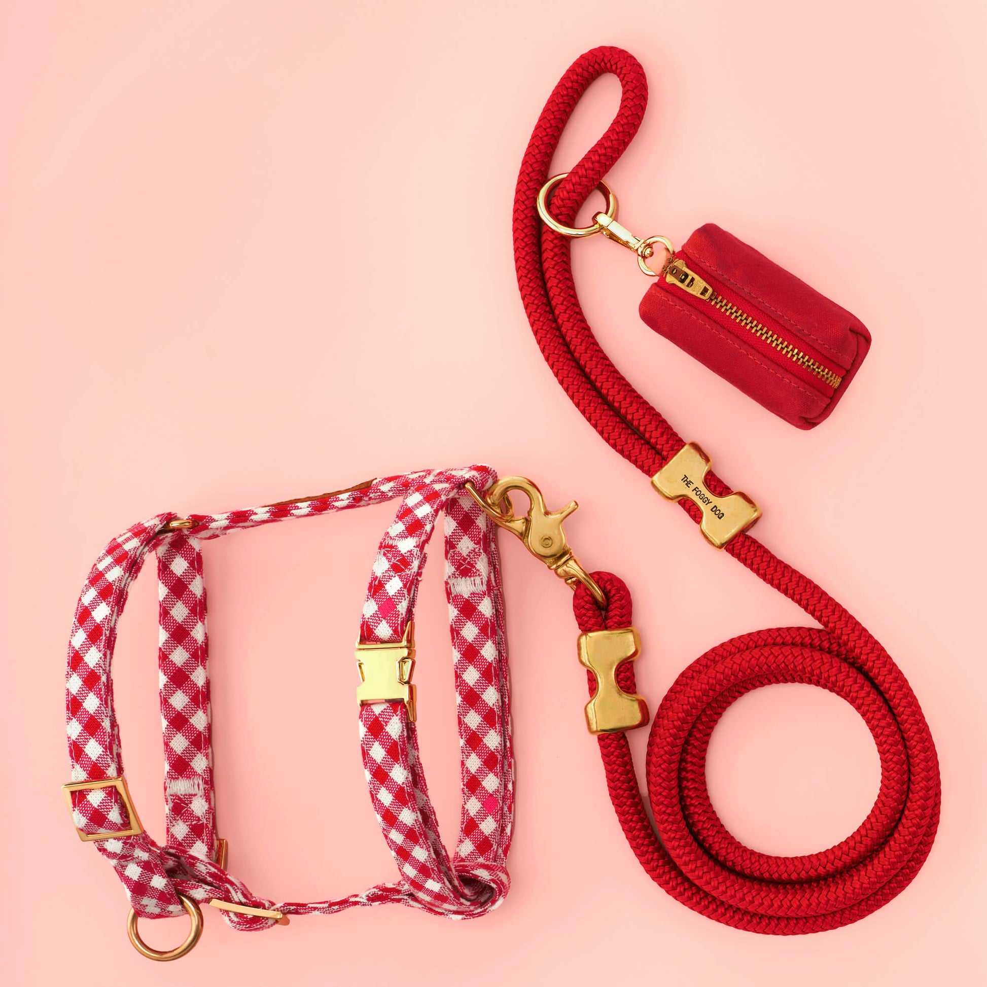 Red Gingham Harness Walk Set from The Foggy Dog