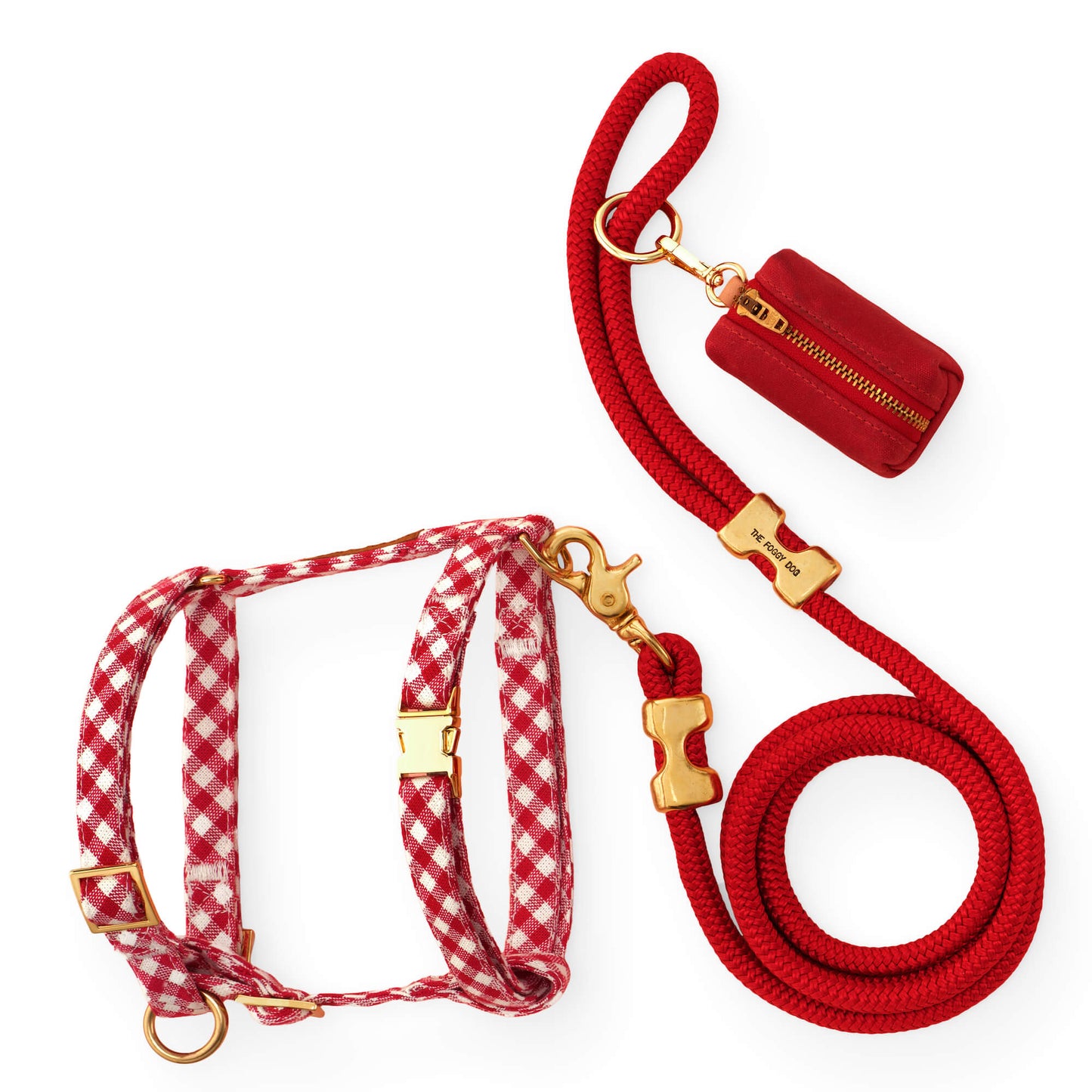 Red Gingham Harness Walk Set from The Foggy Dog