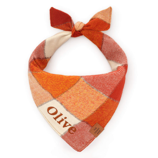 Pumpkin Spice Plaid Flannel Dog Bandana from The Foggy Dog