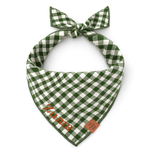 Heather Taylor Home x TFD Mini Gingham Hunter Green Dog Bandana from The Foggy Dog