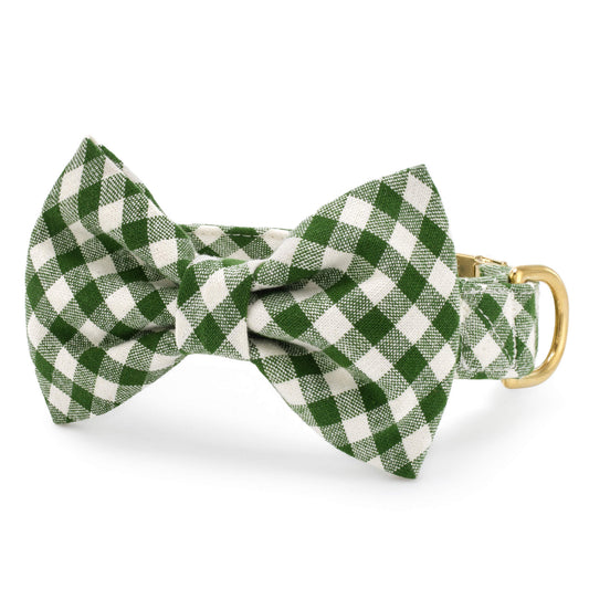 Heather Taylor Home x TFD Mini Gingham Hunter Green Bow Tie Collar from The Foggy Dog