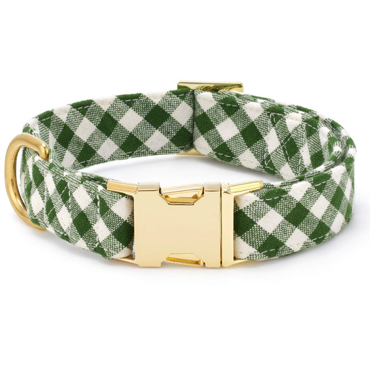 Heather Taylor Home x TFD Mini Gingham Hunter Green Dog Collar from The Foggy Dog