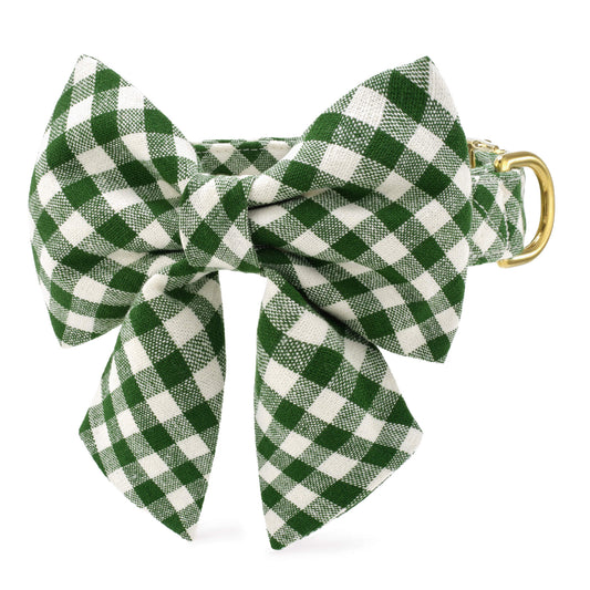 Heather Taylor Home x TFD Mini Gingham Hunter Green Lady Bow Collar from The Foggy Dog