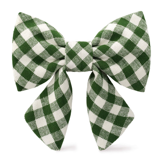 Heather Taylor Home x TFD Mini Gingham Hunter Green Lady Dog Bow from The Foggy Dog