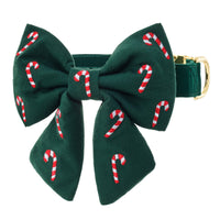 Candy Canes Embroidered Lady Bow Collar from The Foggy Dog