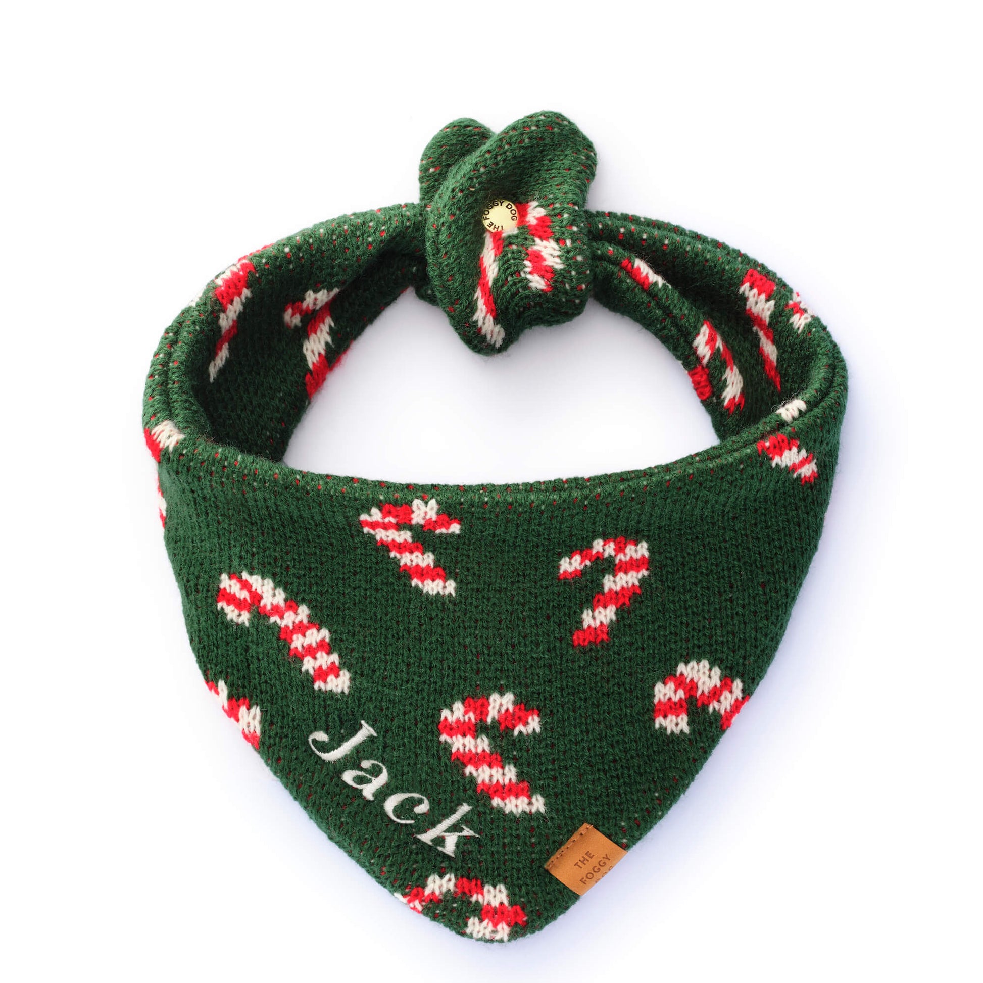 Candy Canes Knit Dog Bandana from The Foggy Dog