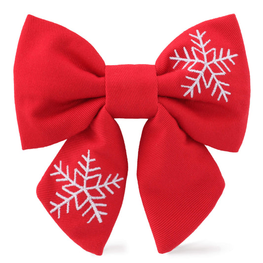 Snowflakes Embroidered Lady Dog Bow