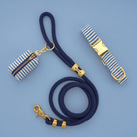 Lake Blue Stripe Collar Walk Set from The Foggy Dog