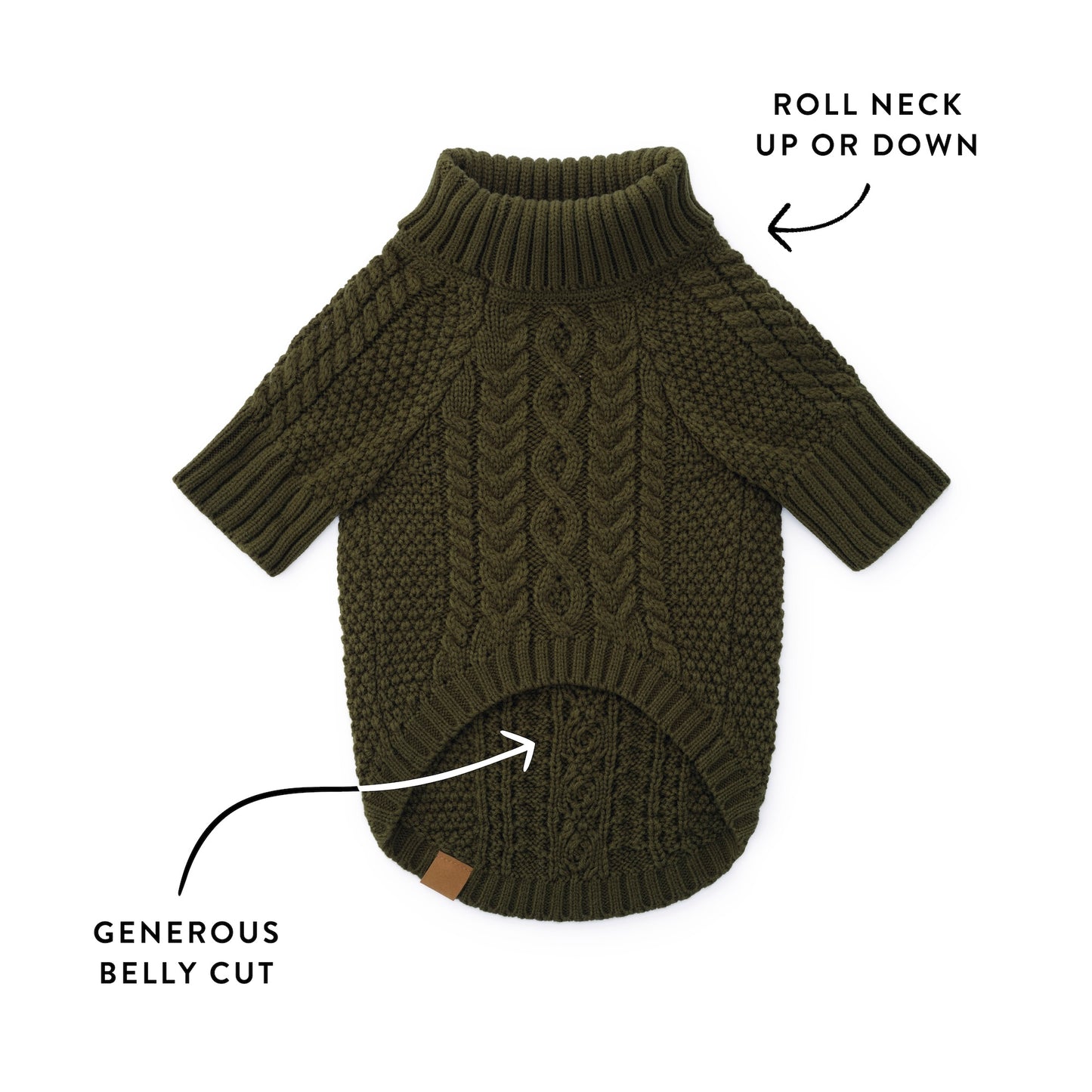 Olive Cable Knit Dog Sweater from The Foggy Dog