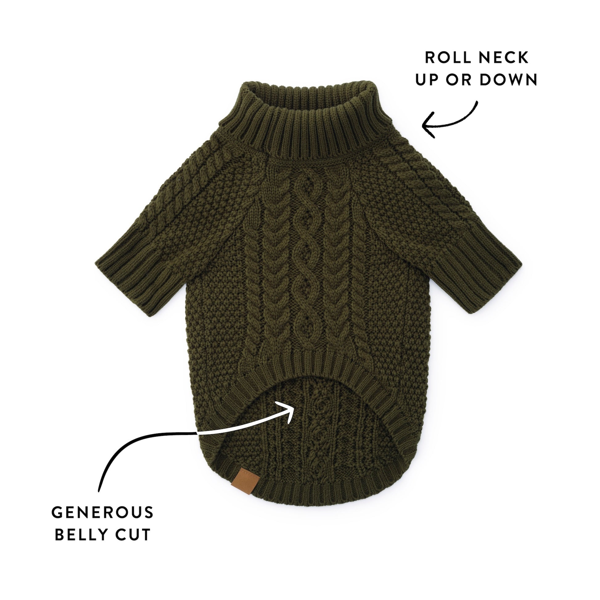 Olive Cable Knit Dog Sweater from The Foggy Dog