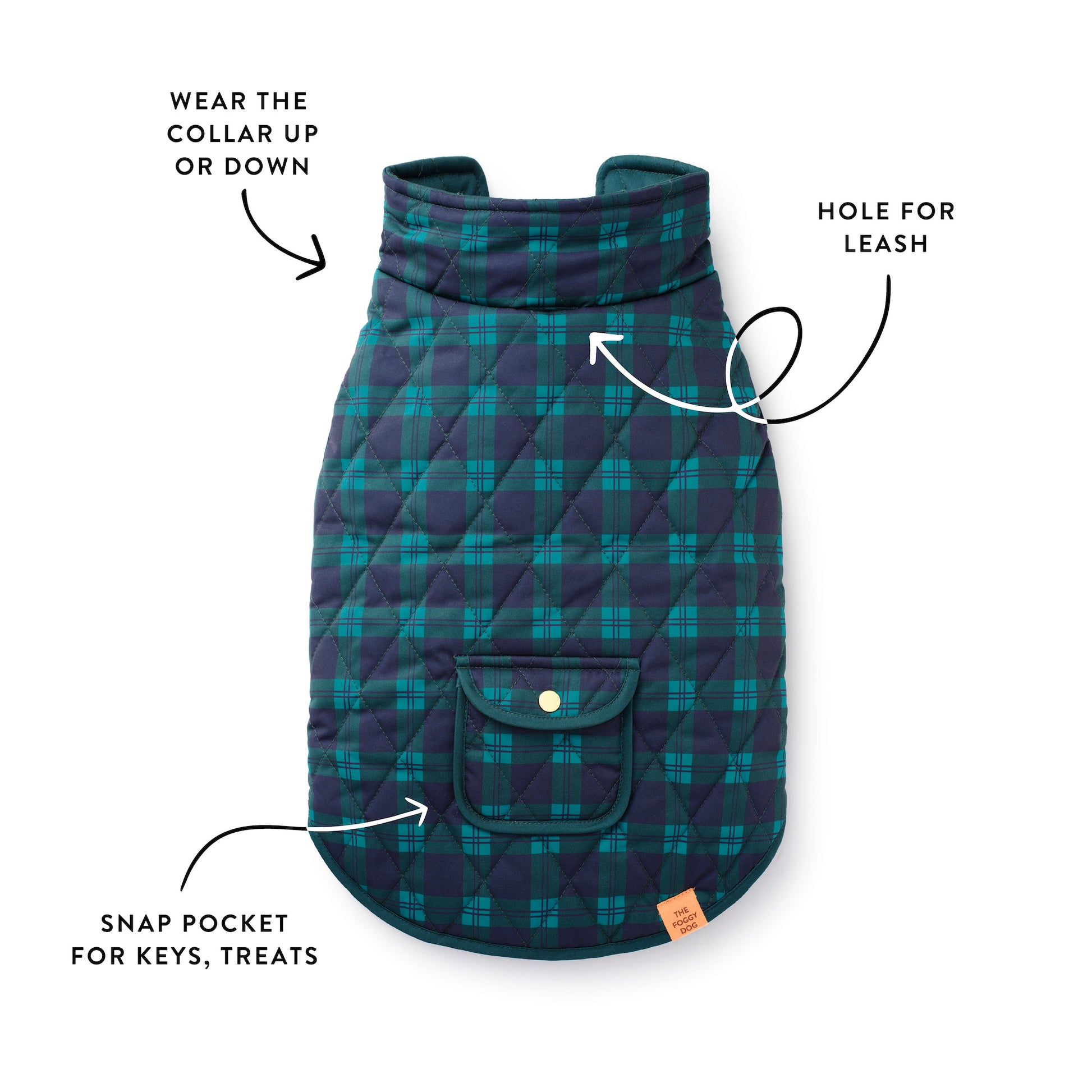 Black Watch Plaid Reversible Dog Jacket from The Foggy Dog