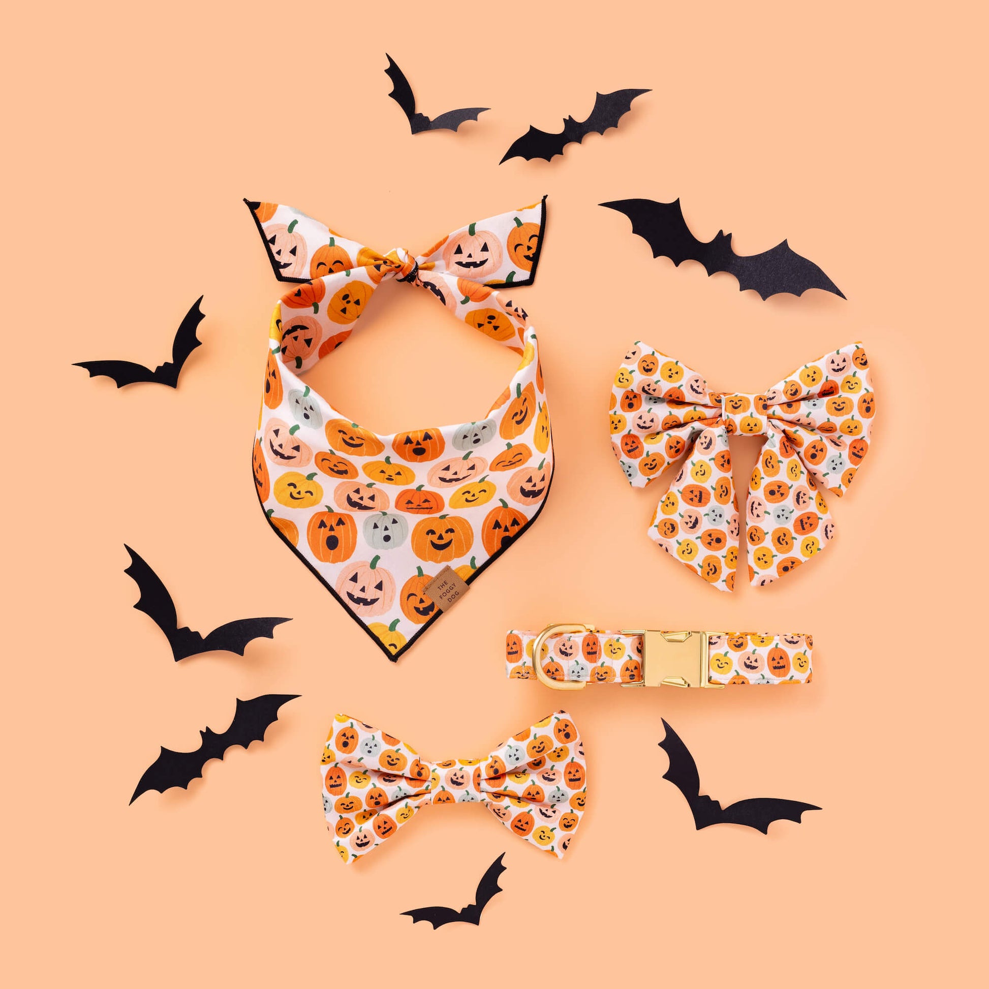 Jack-o’-Lanterns Bow Tie Collar from The Foggy Dog