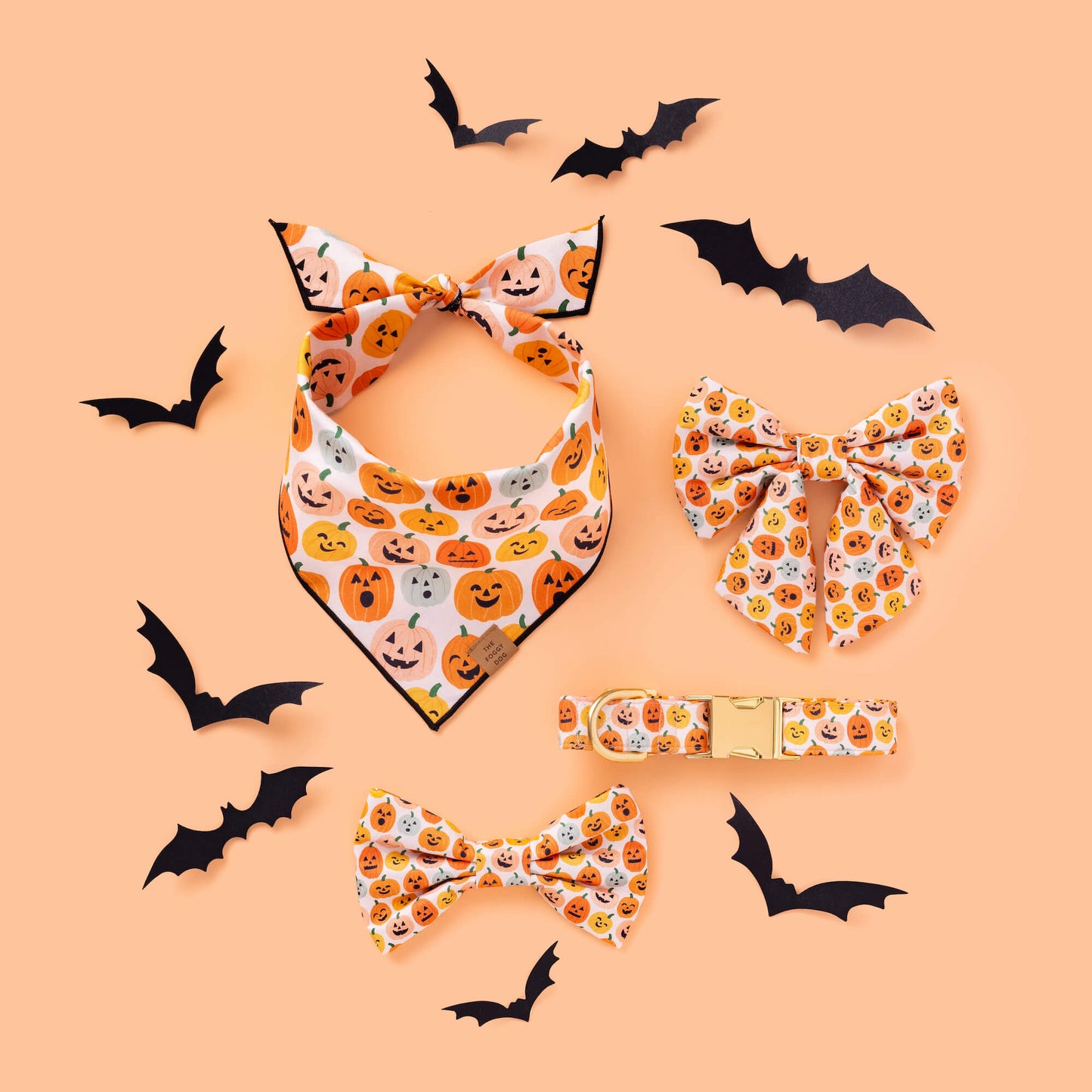 Jack-o’-Lanterns Dog Bow Tie from The Foggy Dog