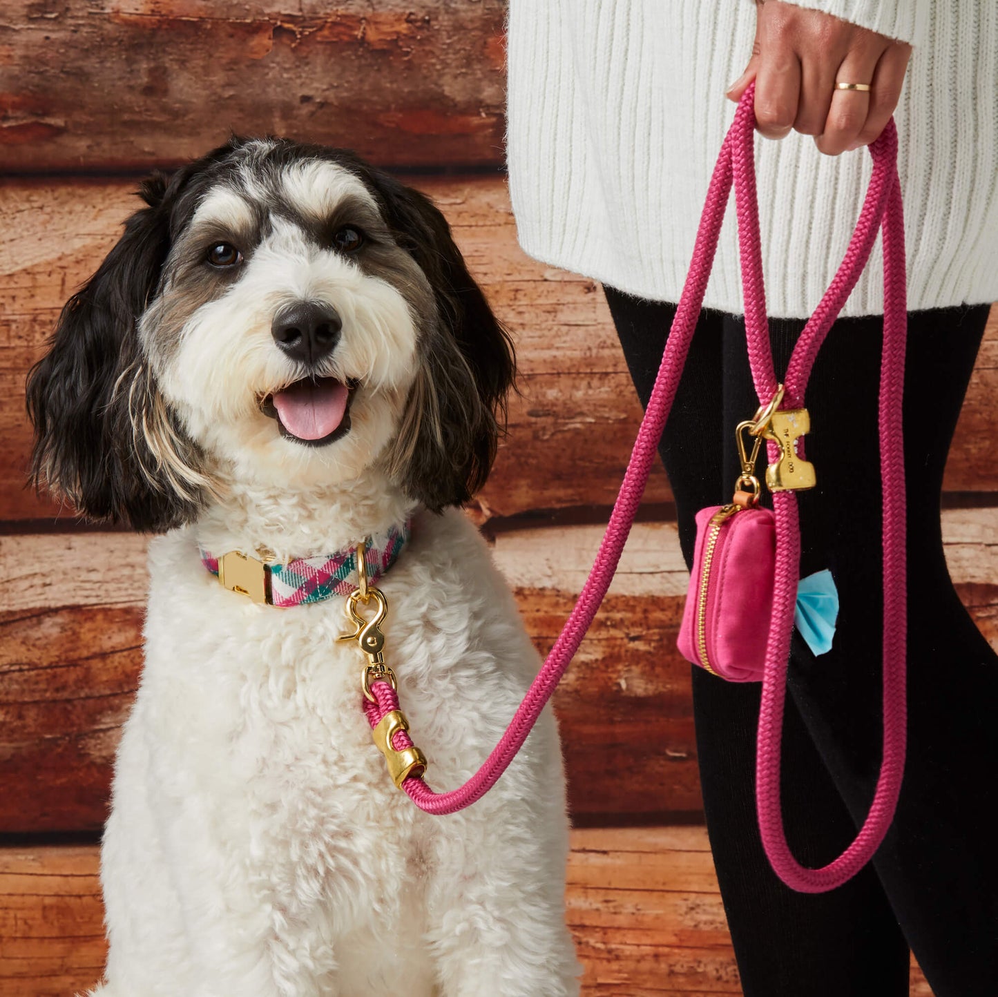 Hot Pink Waxed Canvas Waste Bag Dispenser from The Foggy Dog 