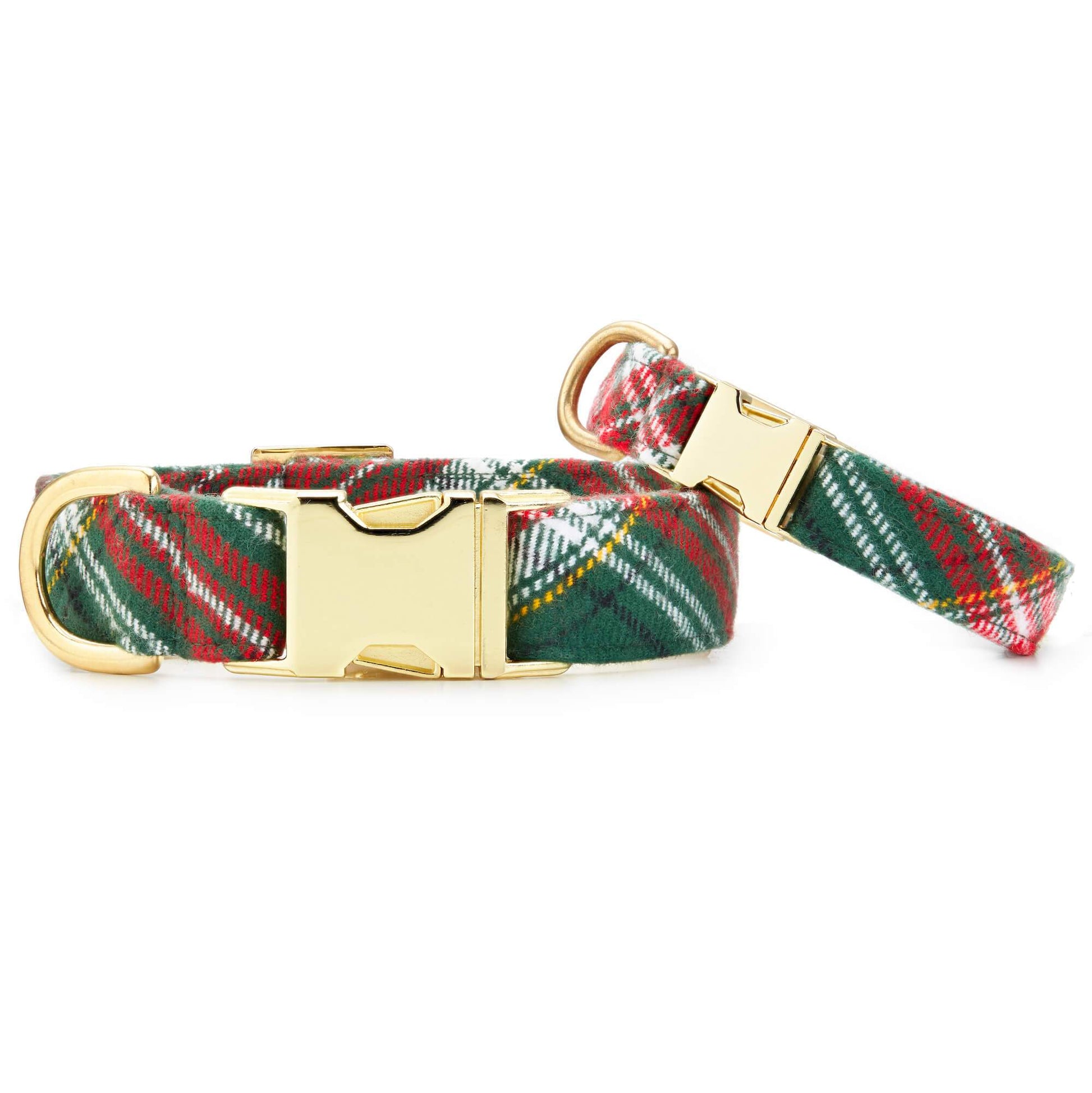 Holly Jolly Plaid Flannel Dog Collar from The Foggy Dog XS Gold 